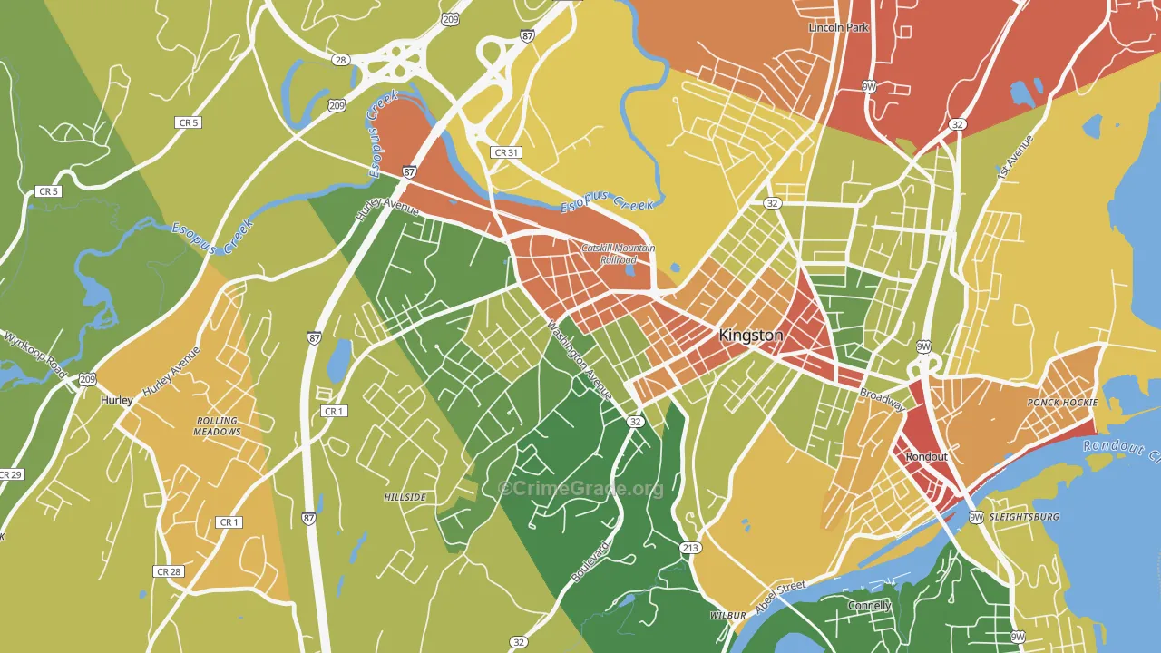 Stockade District, Kingston, NY Map of Robbery Rates