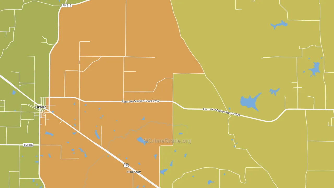 Stockard, TX Map of Robbery Rates