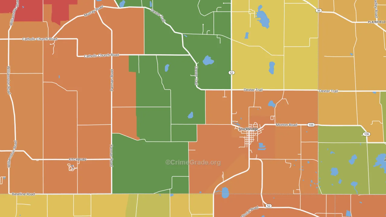 Stockbridge, MI Map of Robbery Rates