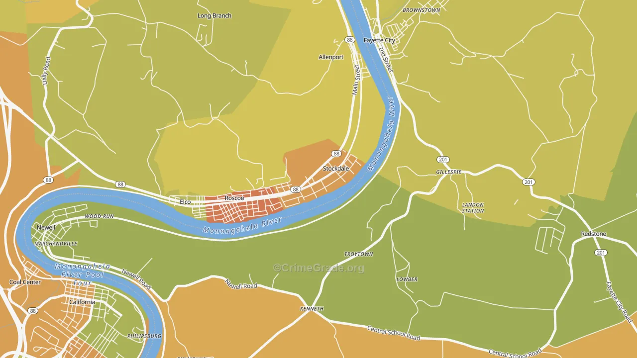 Stockdale, PA Map of Robbery Rates