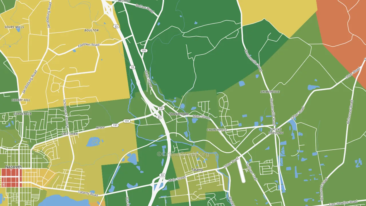 Stockertown, PA Map of Robbery Rates