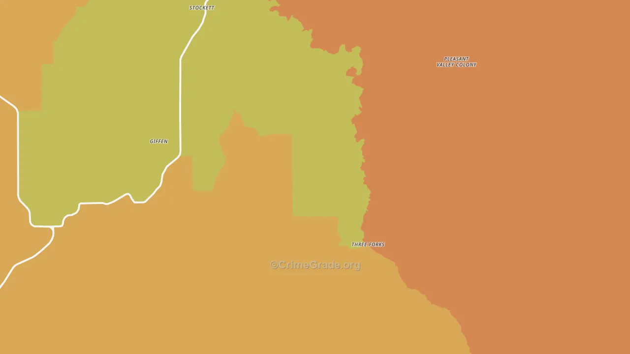 Stockett, MT Map of Robbery Rates