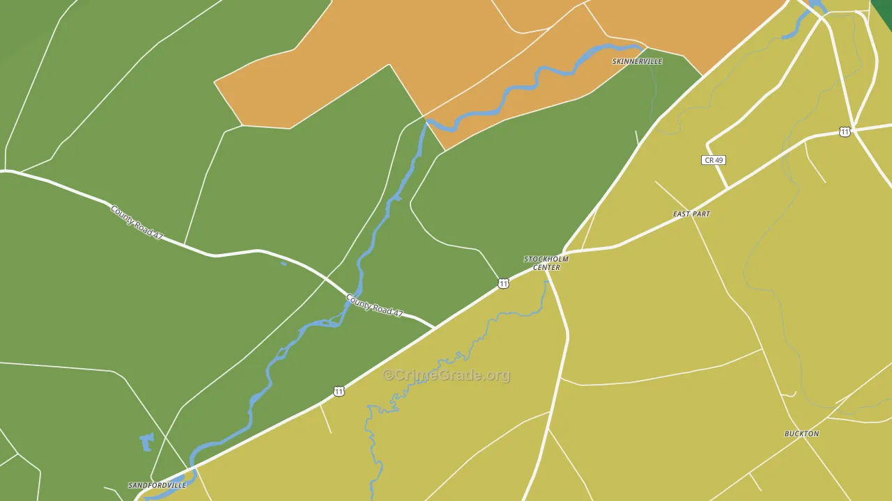 Stockholm Center, NY Map of Robbery Rates