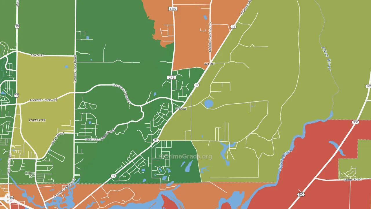 Stocks, GA Map of Robbery Rates