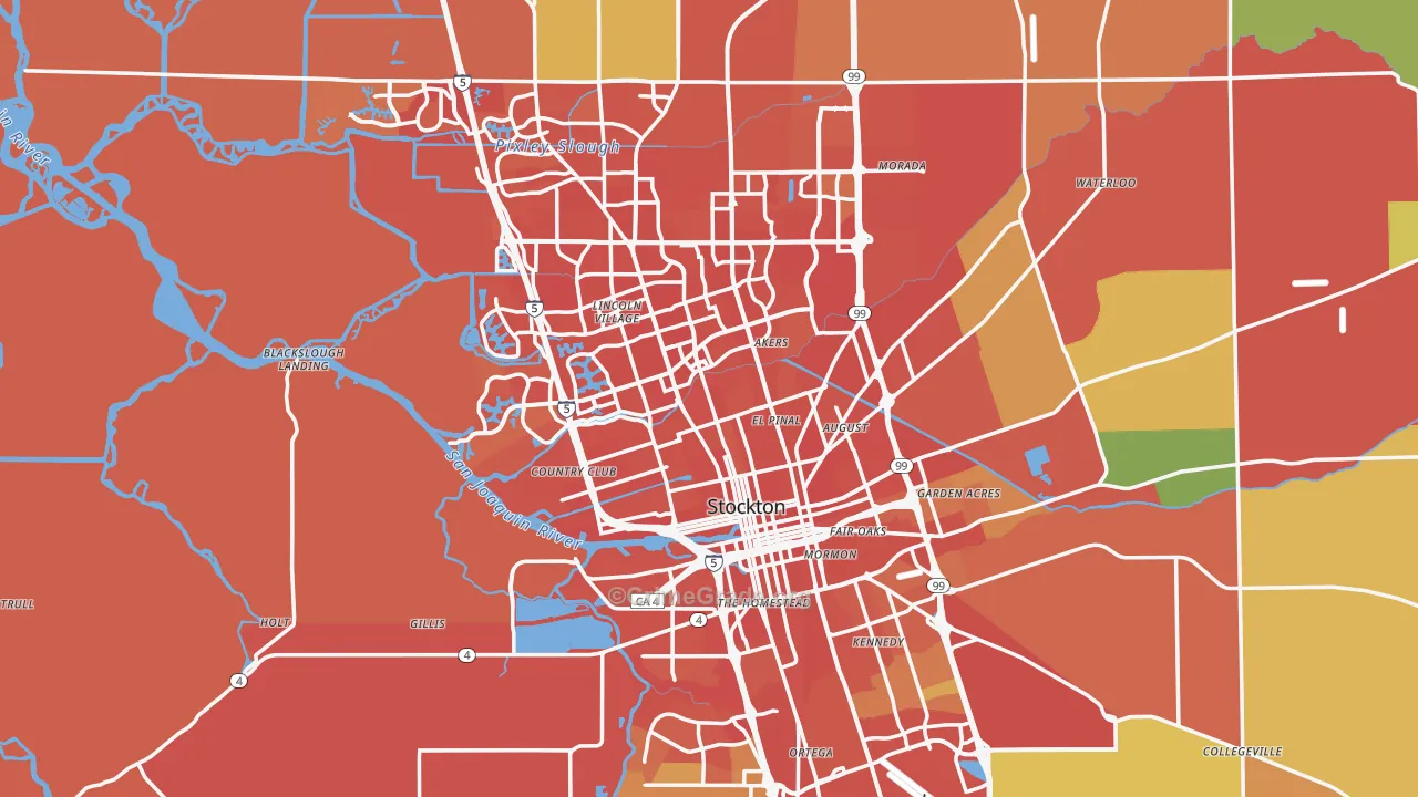 Stockton, CA Map of Robbery Rates