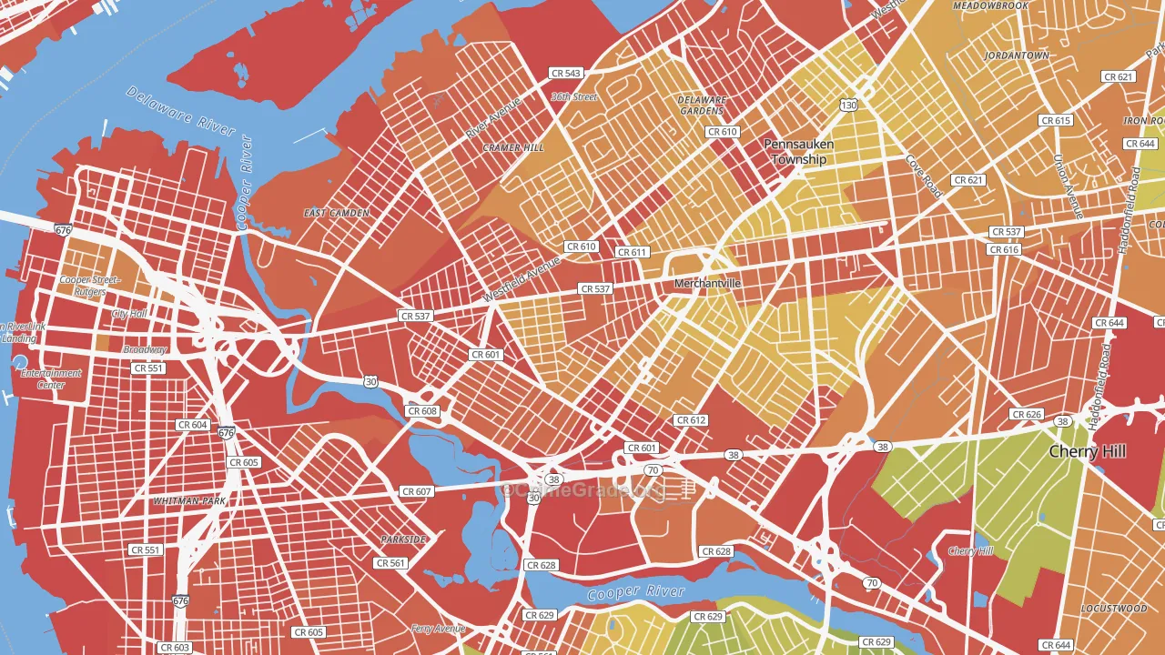 Stockton, Camden, NJ Map of Robbery Rates