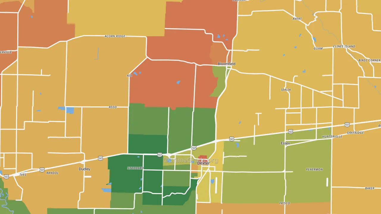 Stoddard County, MO Map of Robbery Rates