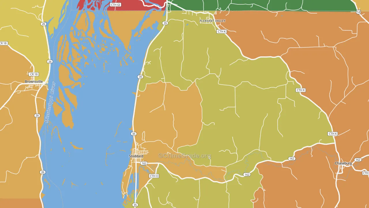 Stoddard, WI Map of Robbery Rates