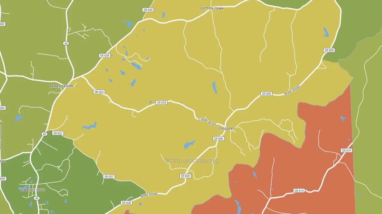 Stoddert, VA Map of Robbery Rates