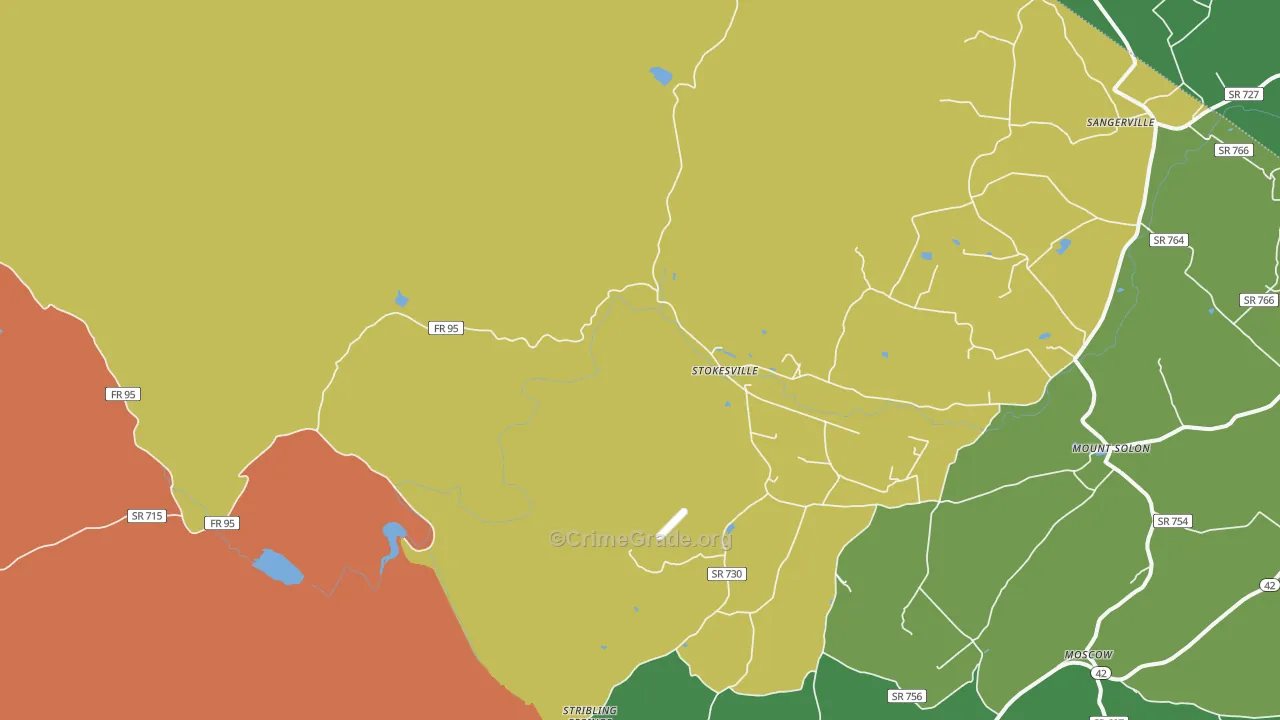 Stokesville, VA Map of Robbery Rates