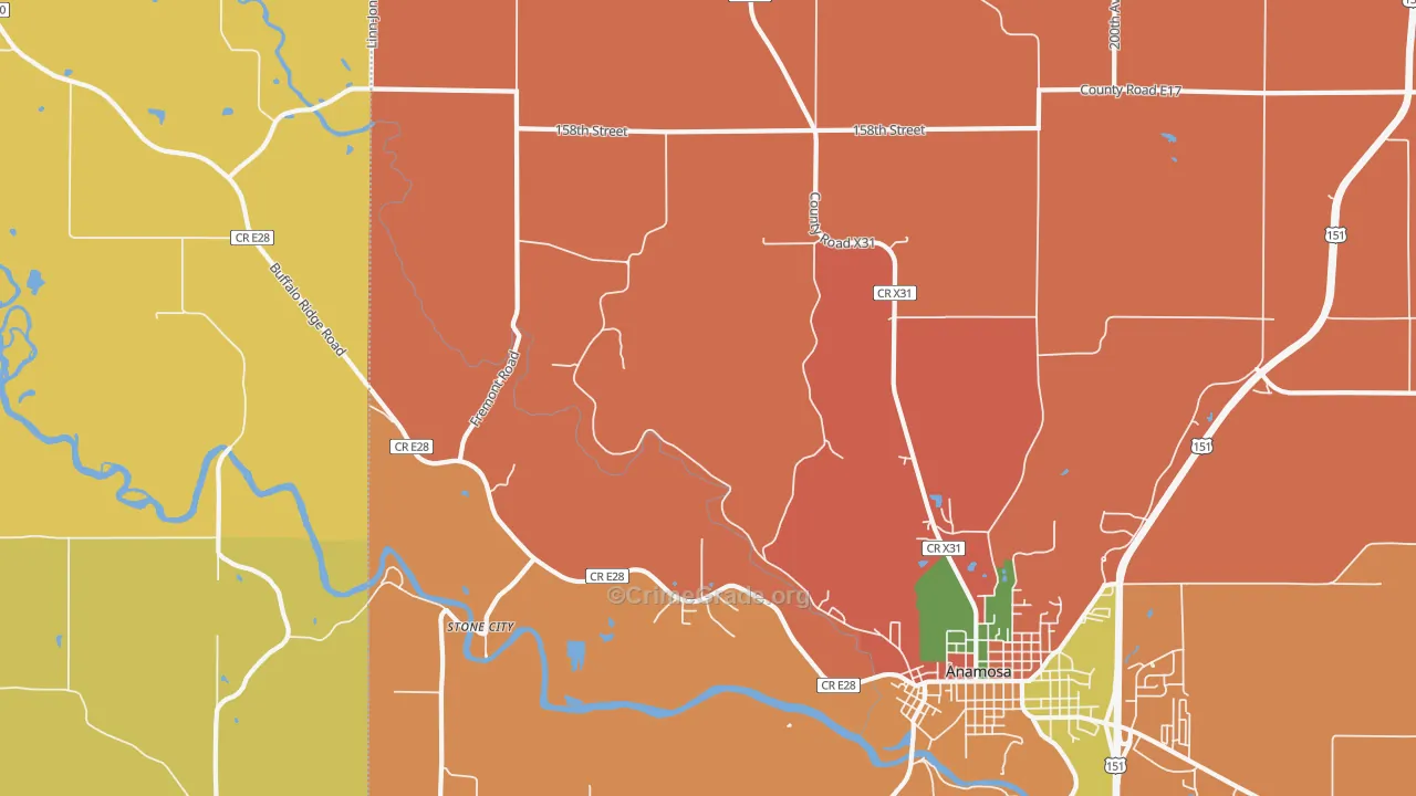 Stone City, IA Map of Robbery Rates