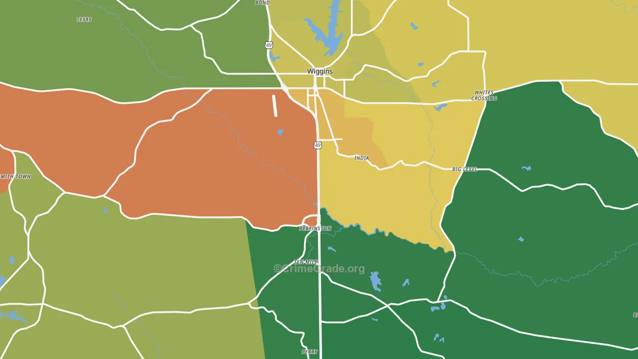 Stone County, MS Map of Robbery Rates
