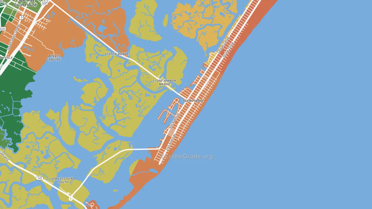 Stone Harbor, NJ Map of Robbery Rates