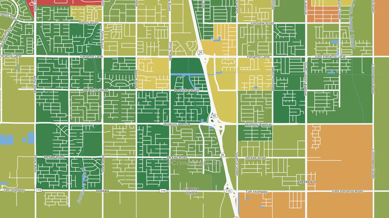Stone Meadows, Bakersfield, CA Map of Robbery Rates