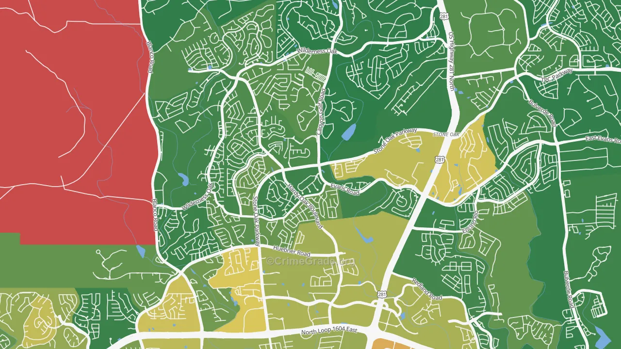 Stone Oak, San Antonio, TX Map of Robbery Rates