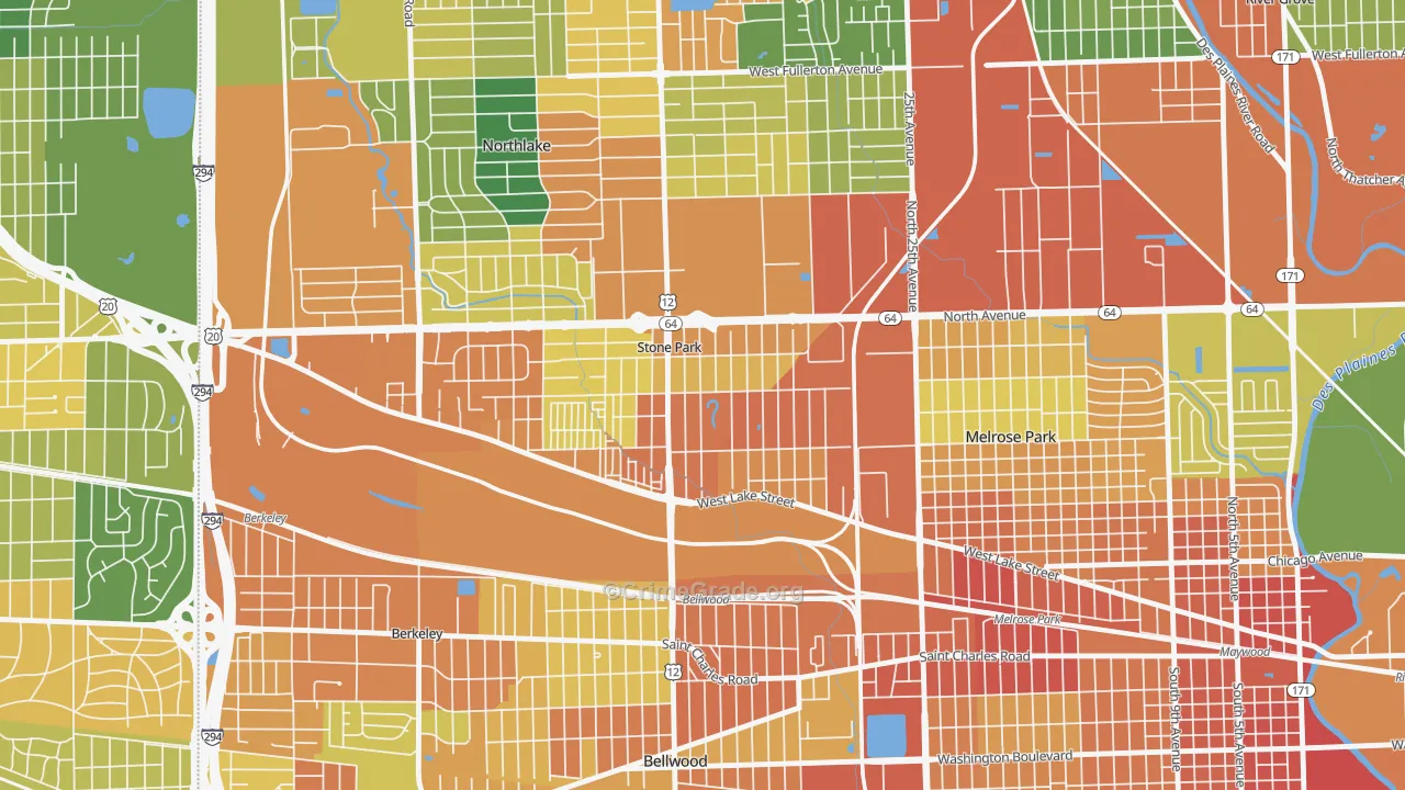 Stone Park, IL Map of Robbery Rates