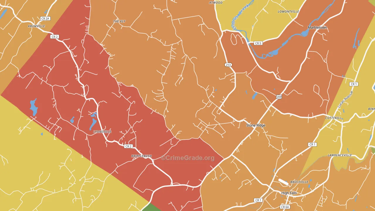 Stone Ridge, NY Map of Robbery Rates