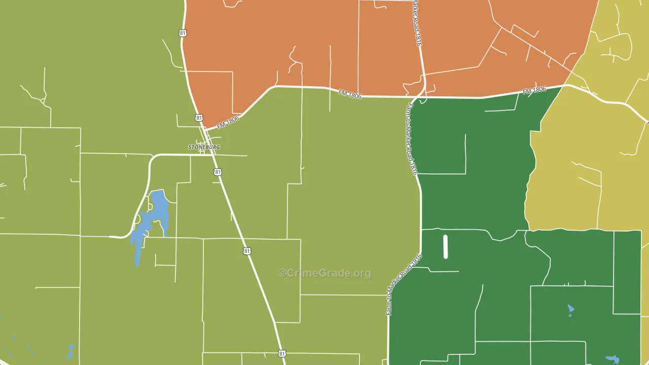 Stoneburg, TX Map of Robbery Rates