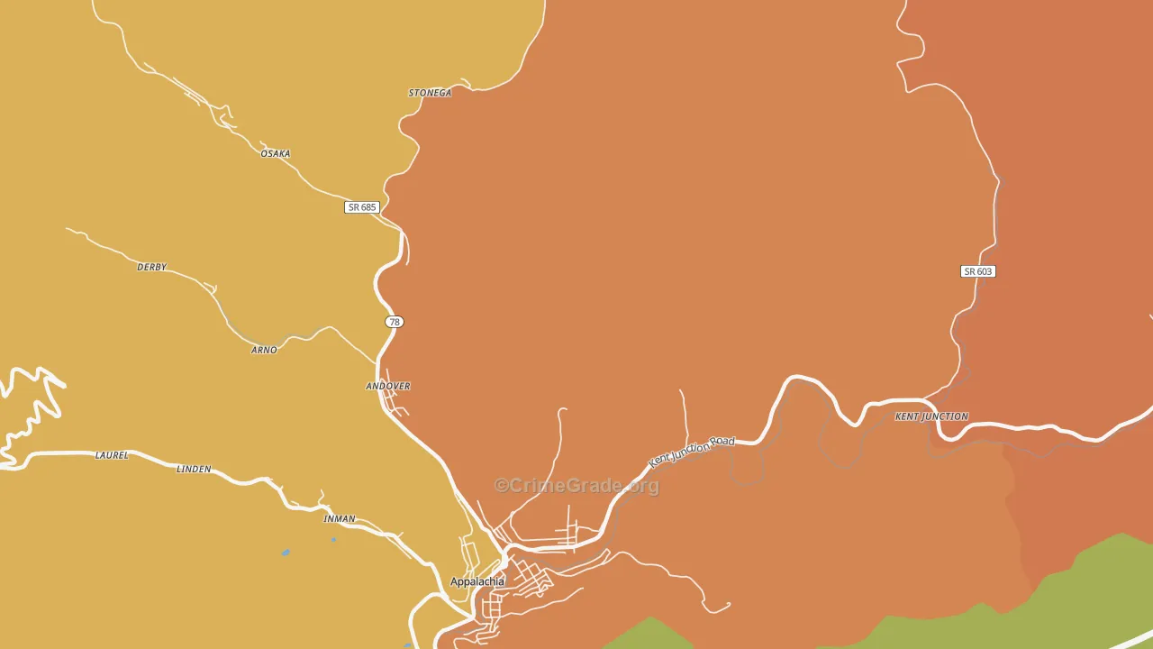 Stonega, VA Map of Robbery Rates