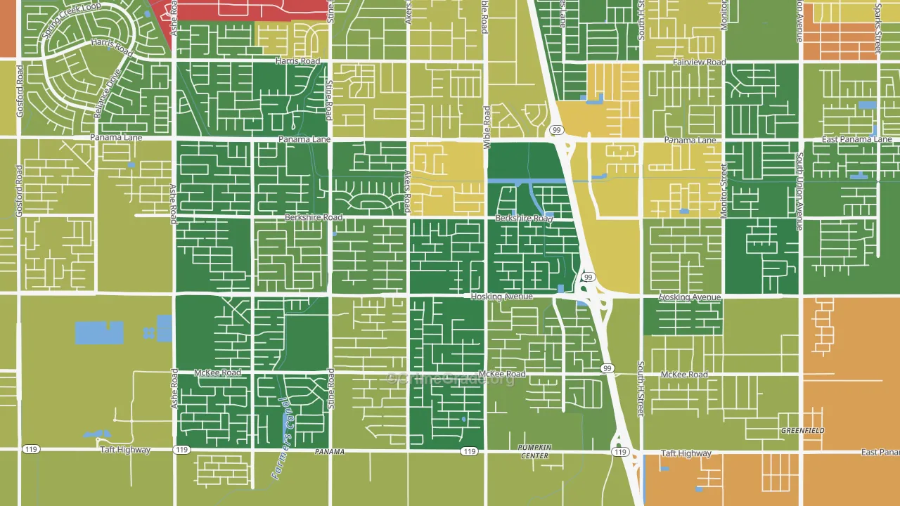 Stonegate, Bakersfield, CA Map of Robbery Rates