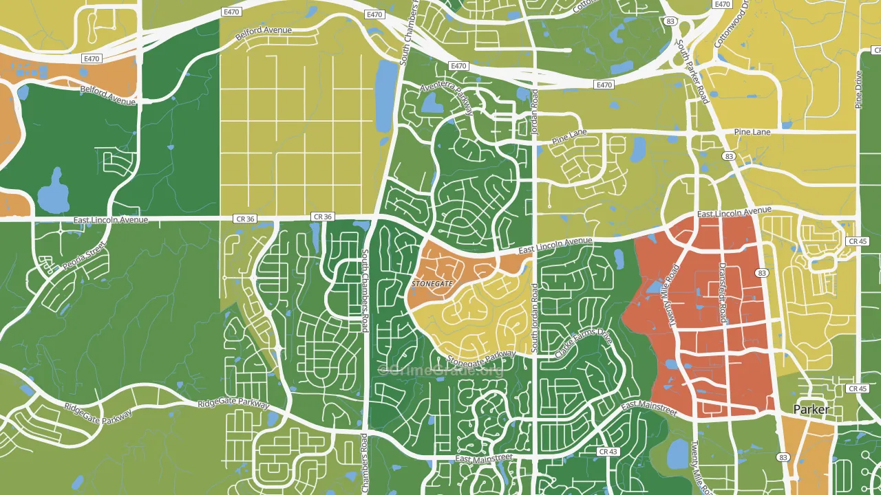 Stonegate, CO Map of Robbery Rates