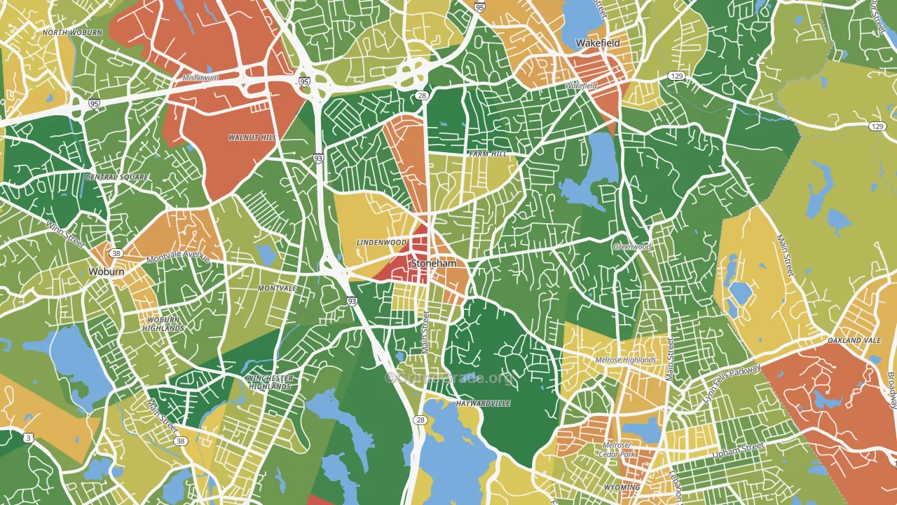 Stoneham, MA Map of Robbery Rates