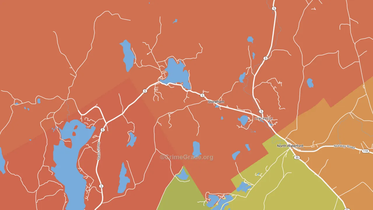 Stoneham, ME Map of Robbery Rates