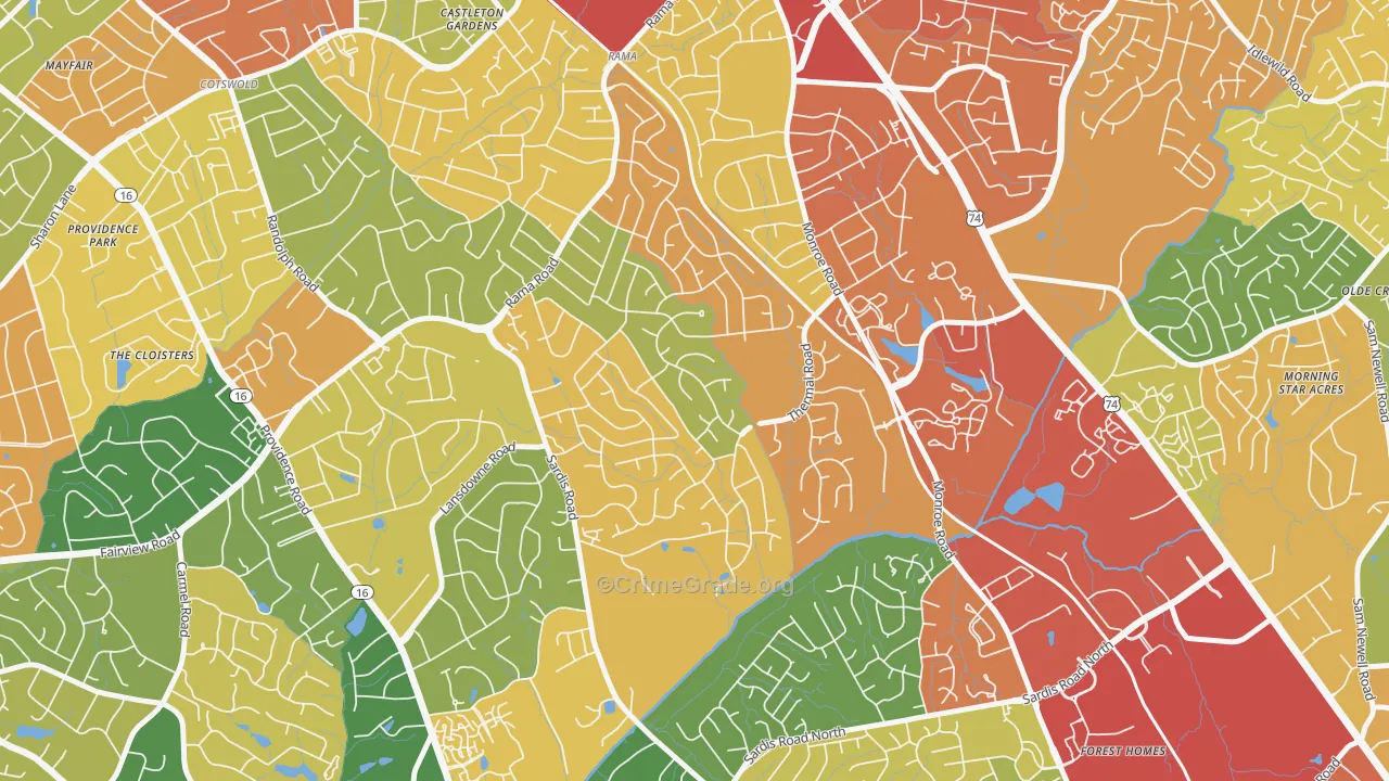 Stonehaven, Charlotte, NC Map of Robbery Rates