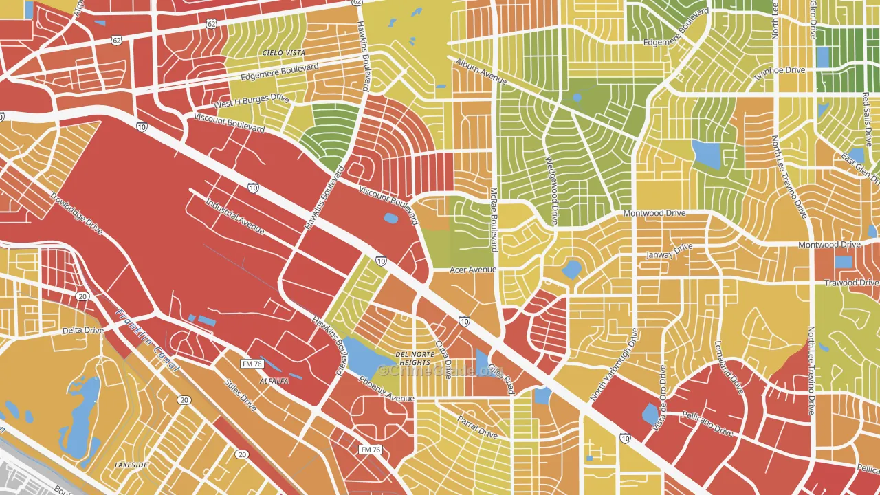 Stonehaven, El Paso, TX Map of Robbery Rates