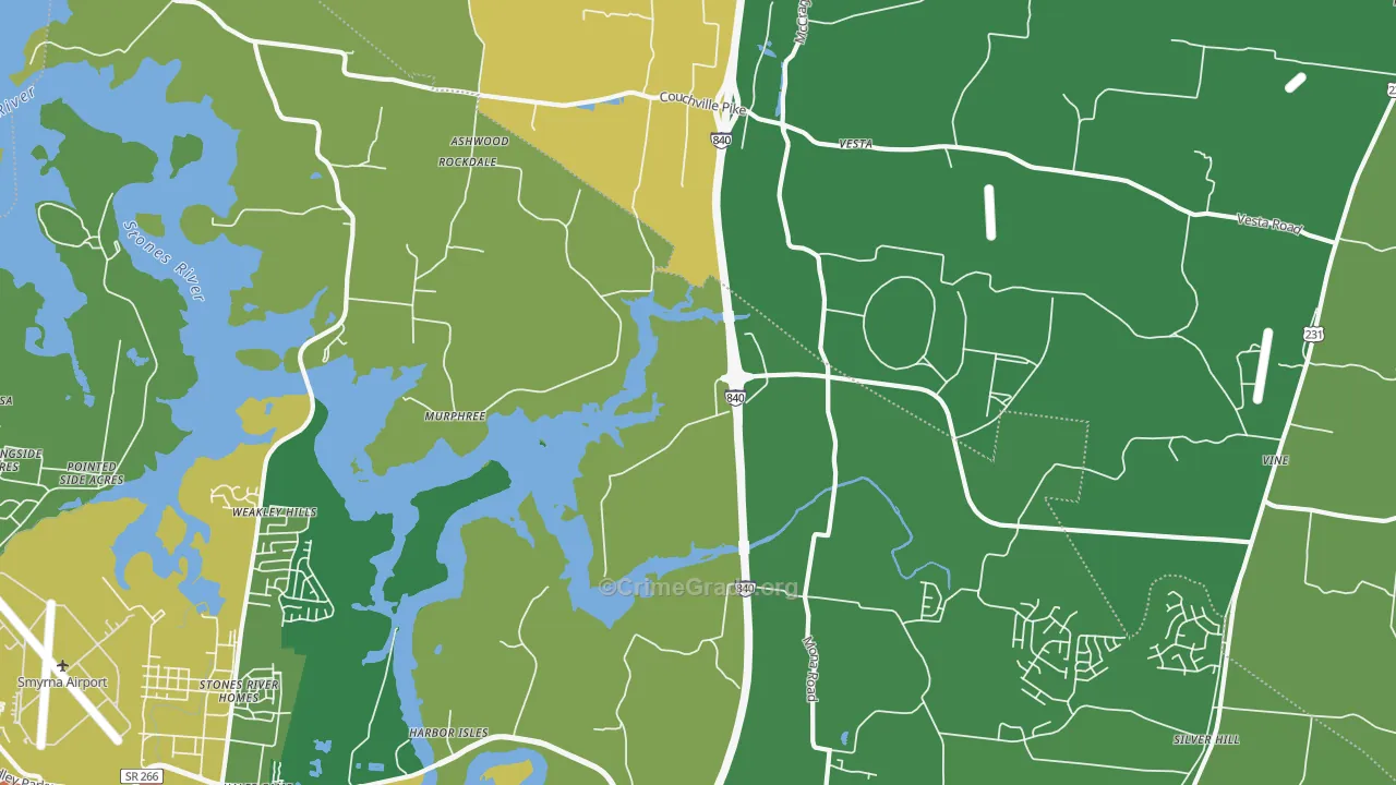 Stones River Homes, TN Map of Robbery Rates