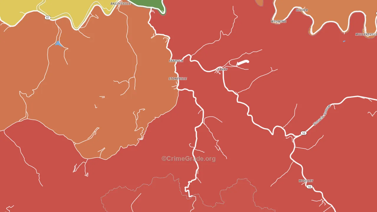 Stoneville, WV Map of Robbery Rates