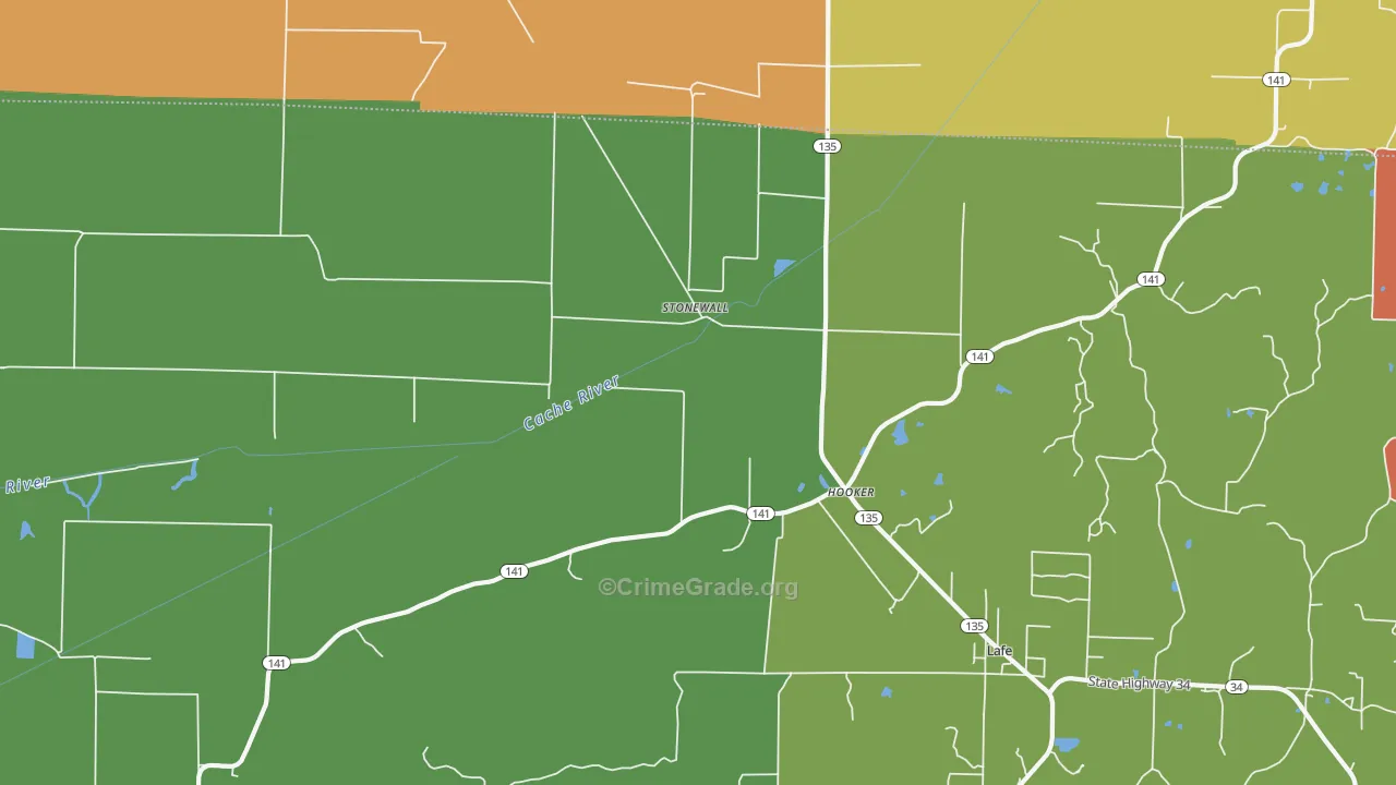 Stonewall, AR Map of Robbery Rates