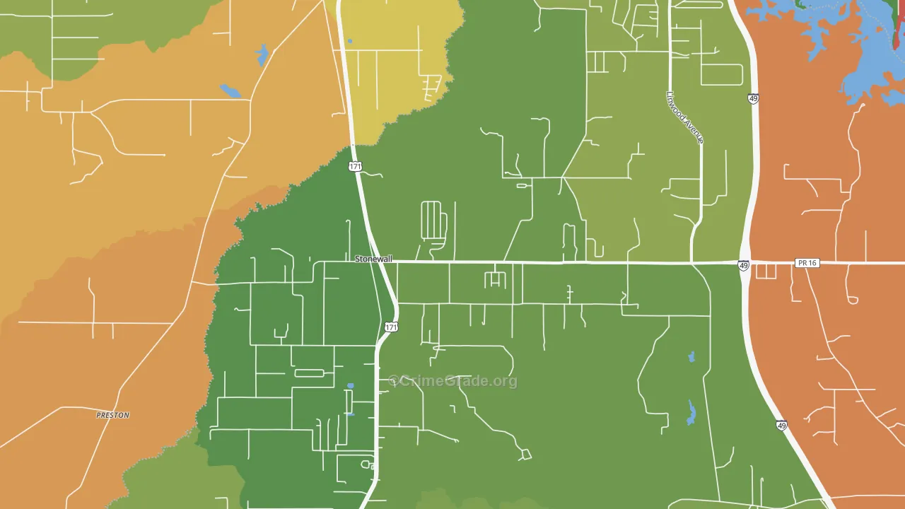 Stonewall, LA Map of Robbery Rates