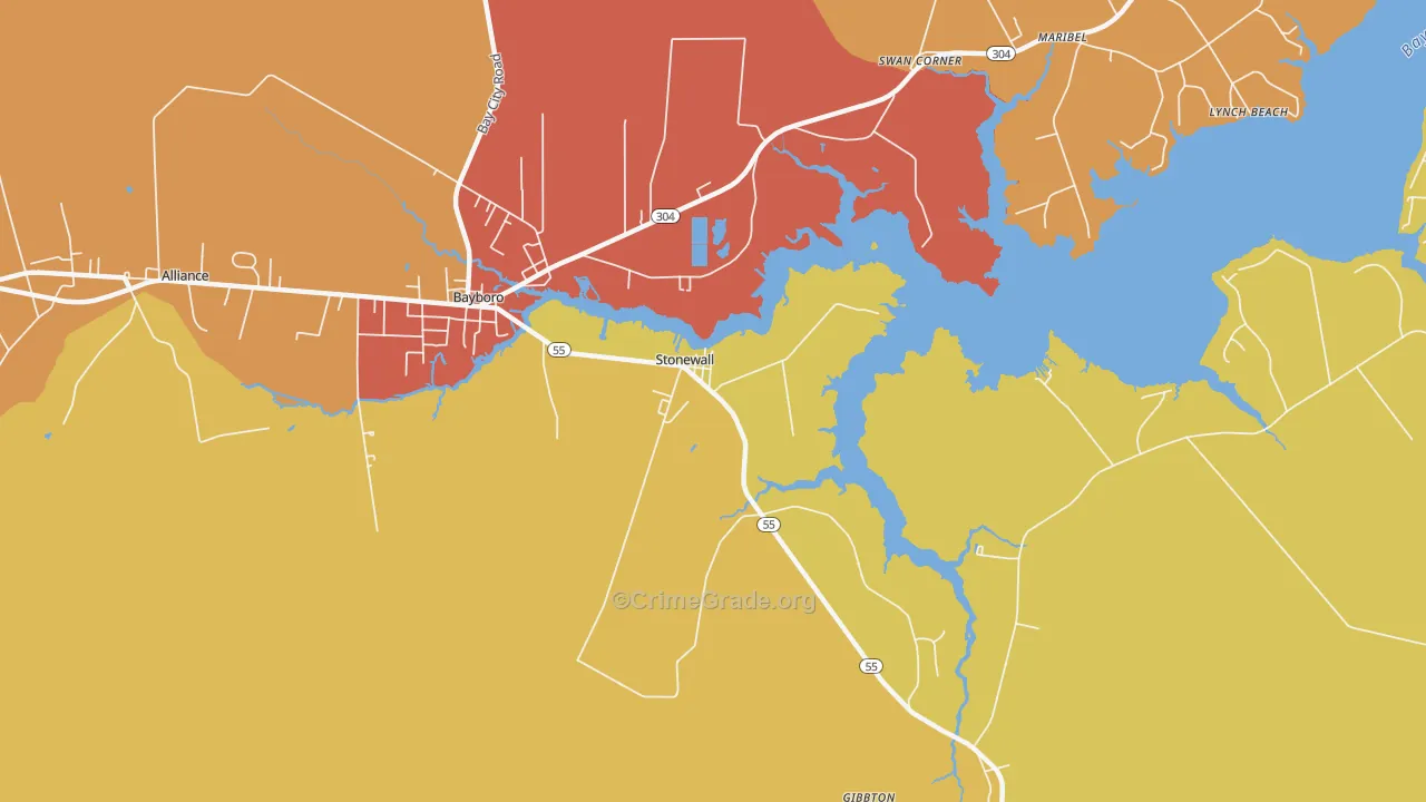 Stonewall, NC Map of Robbery Rates