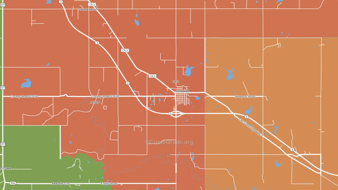 Stonewall, OK Map of Robbery Rates