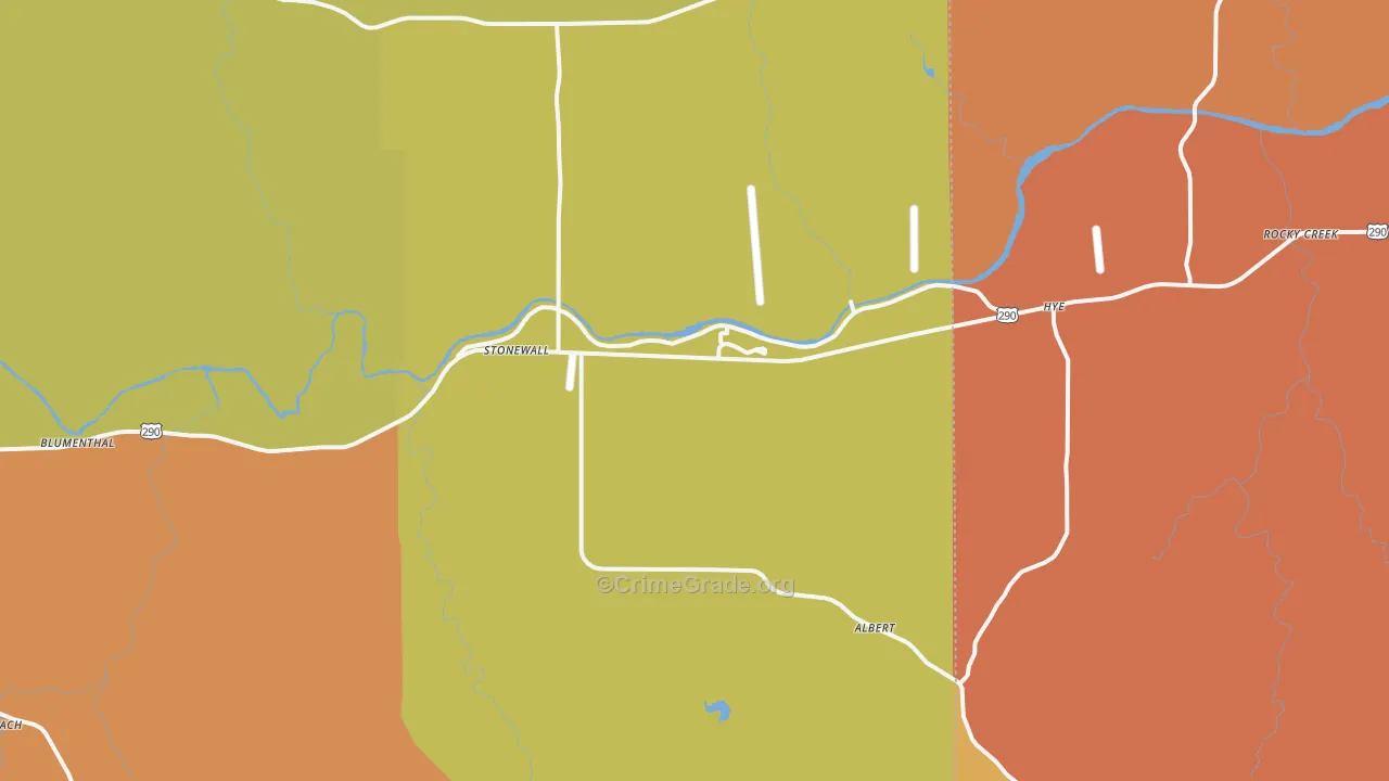 Stonewall, TX Map of Robbery Rates