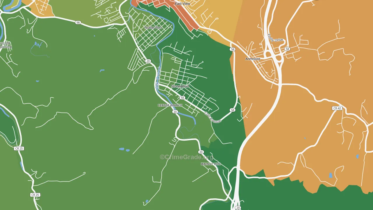 Stonewood, WV Map of Robbery Rates