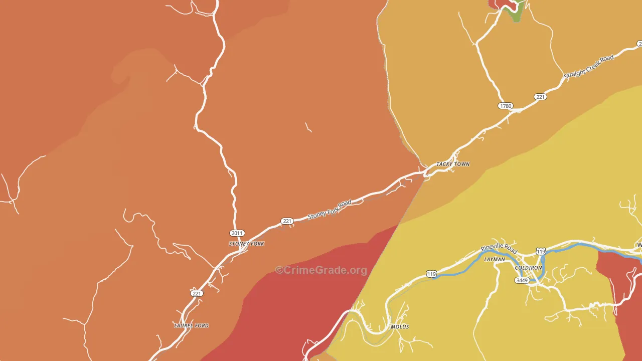 Stoney Fork, KY Map of Robbery Rates
