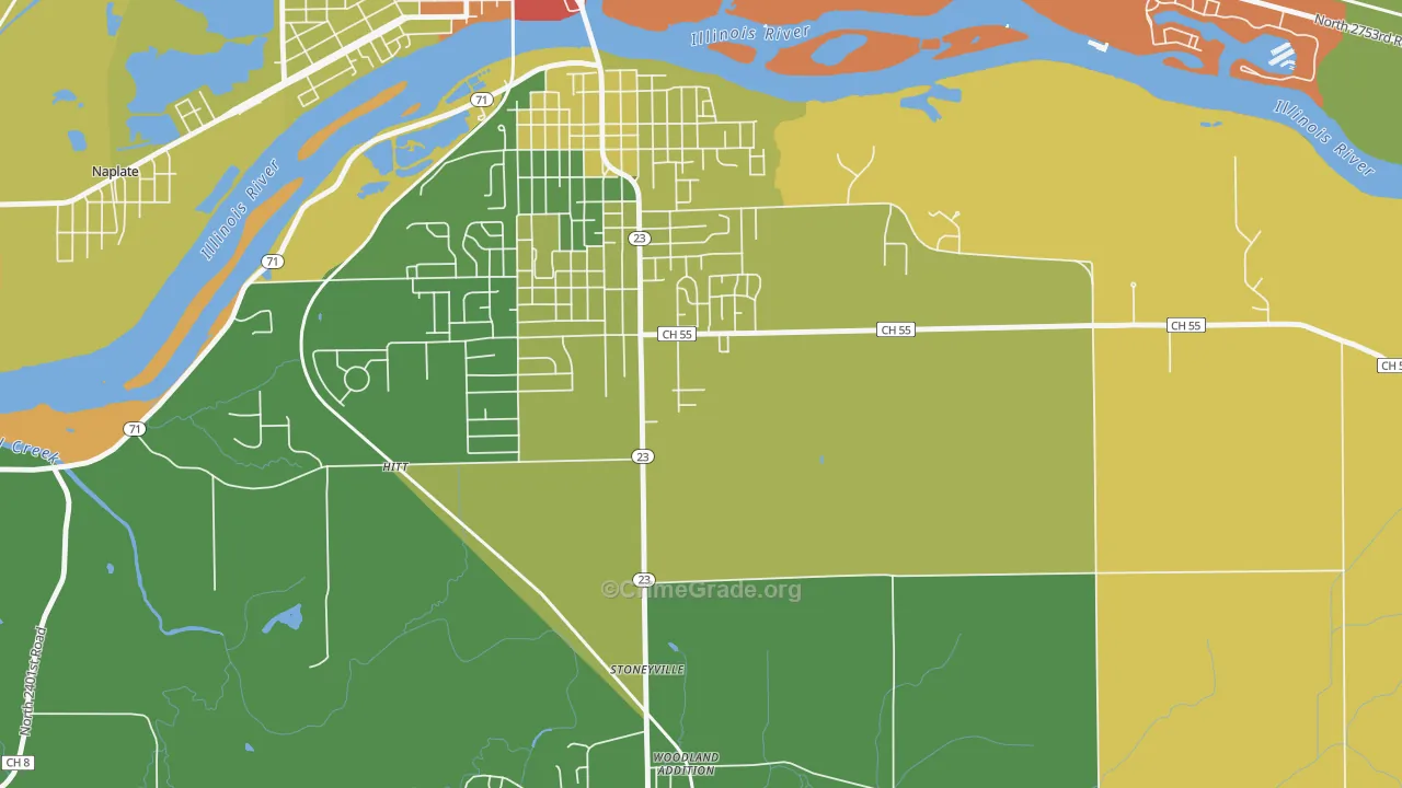 Stoneyville, IL Map of Robbery Rates