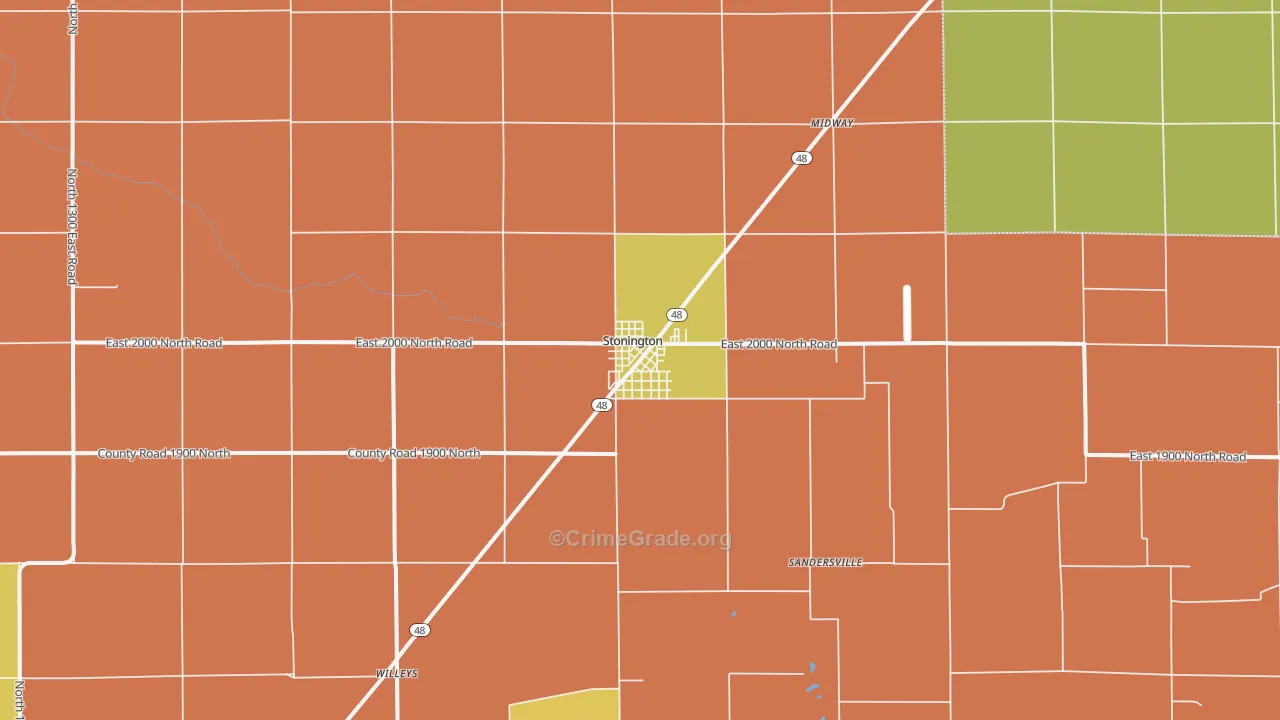 Stonington, IL Map of Robbery Rates