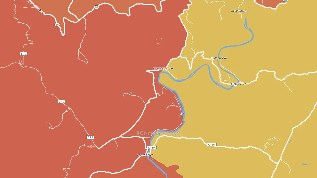 Stony Bottom, WV Map of Robbery Rates