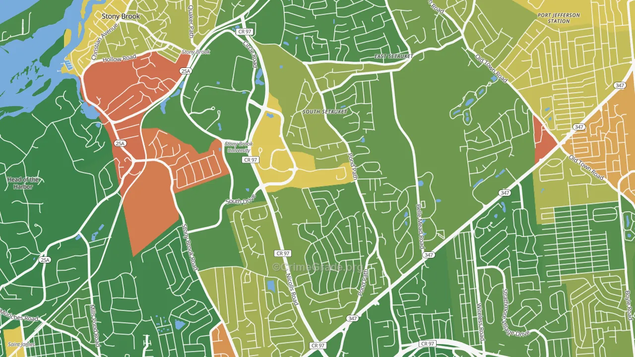 Stony Brook University, NY Map of Robbery Rates