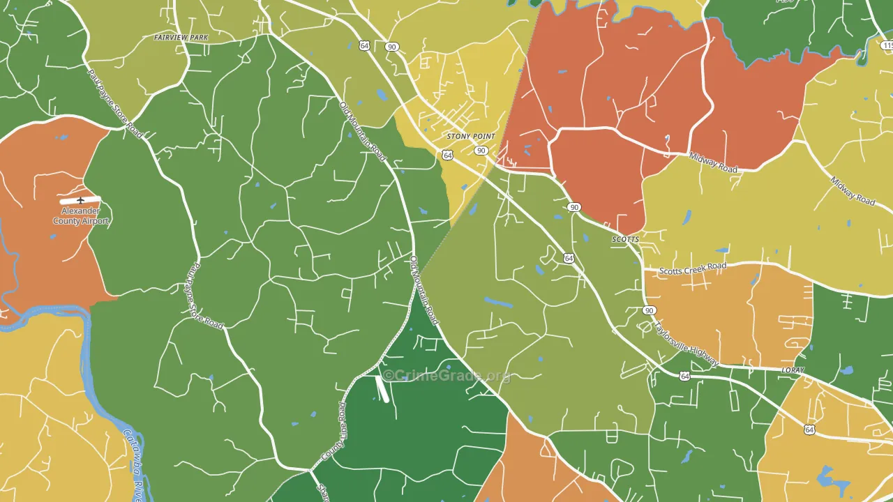 Stony Point, NC Map of Robbery Rates