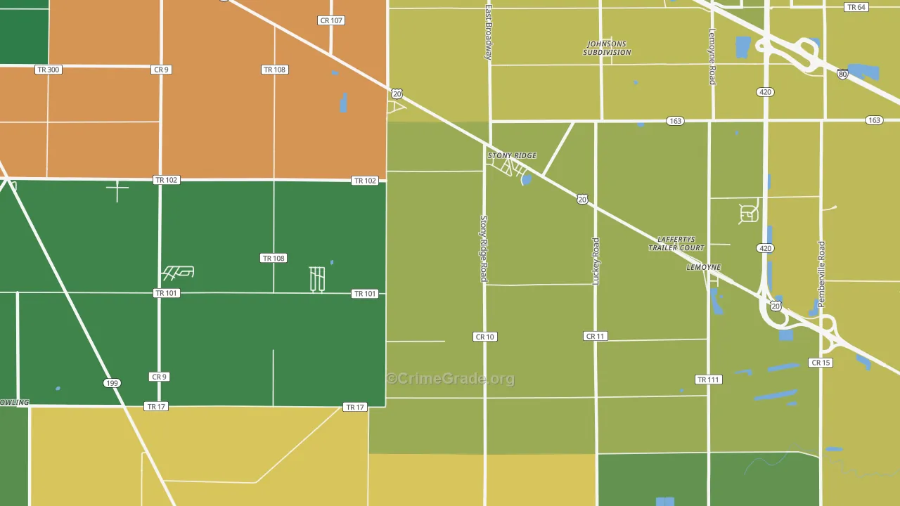 Stony Ridge, OH Map of Robbery Rates