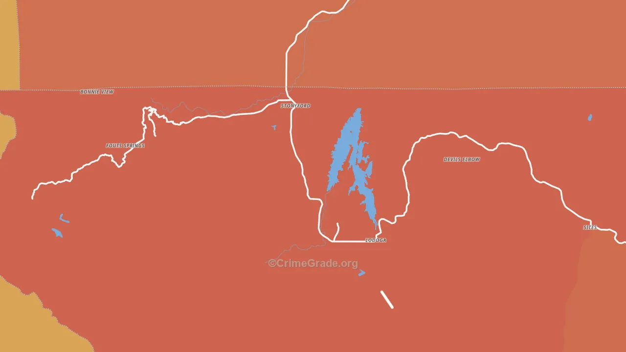 Stonyford, CA Map of Robbery Rates