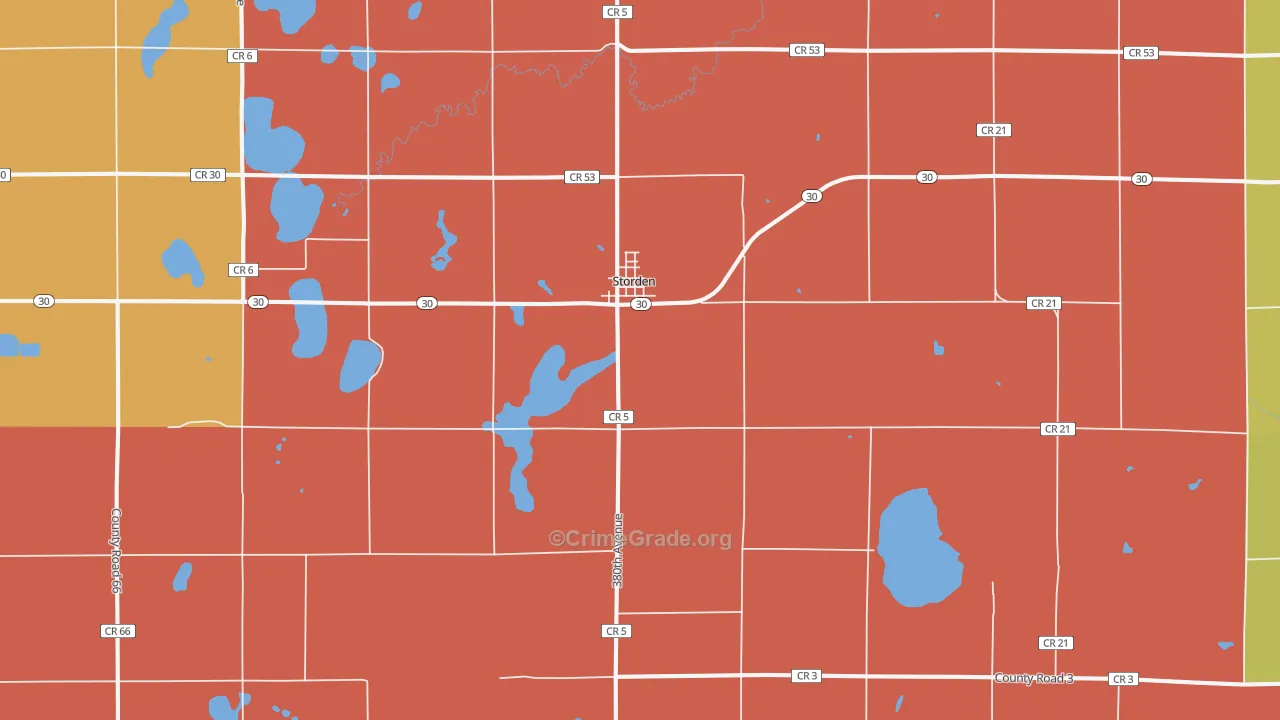 Storden, MN Map of Robbery Rates