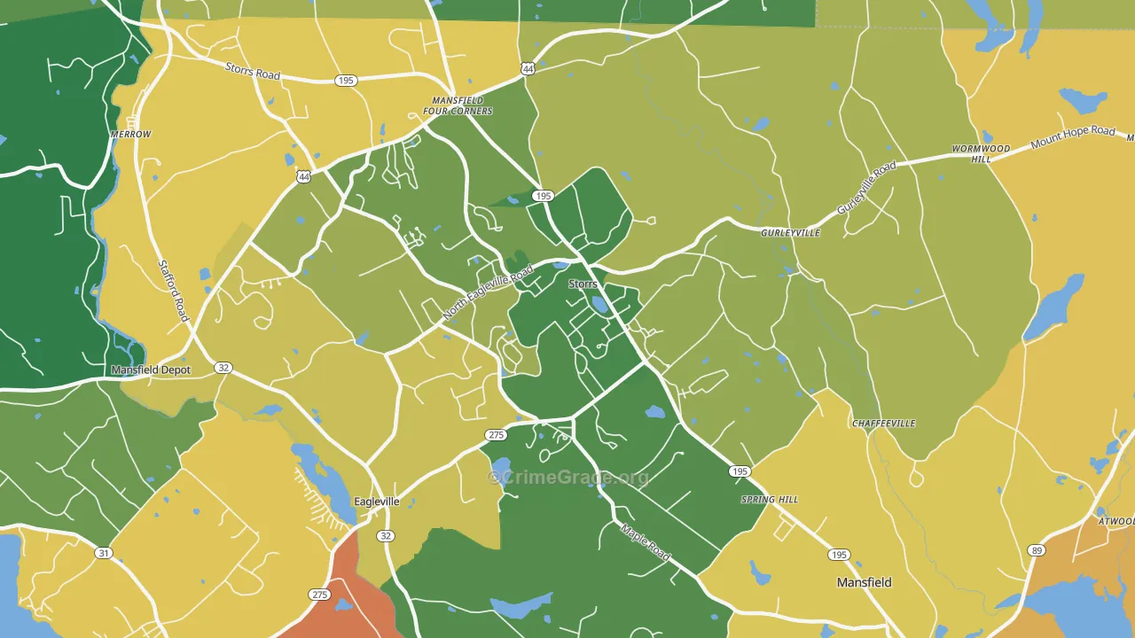 Storrs Mansfield, CT Map of Robbery Rates