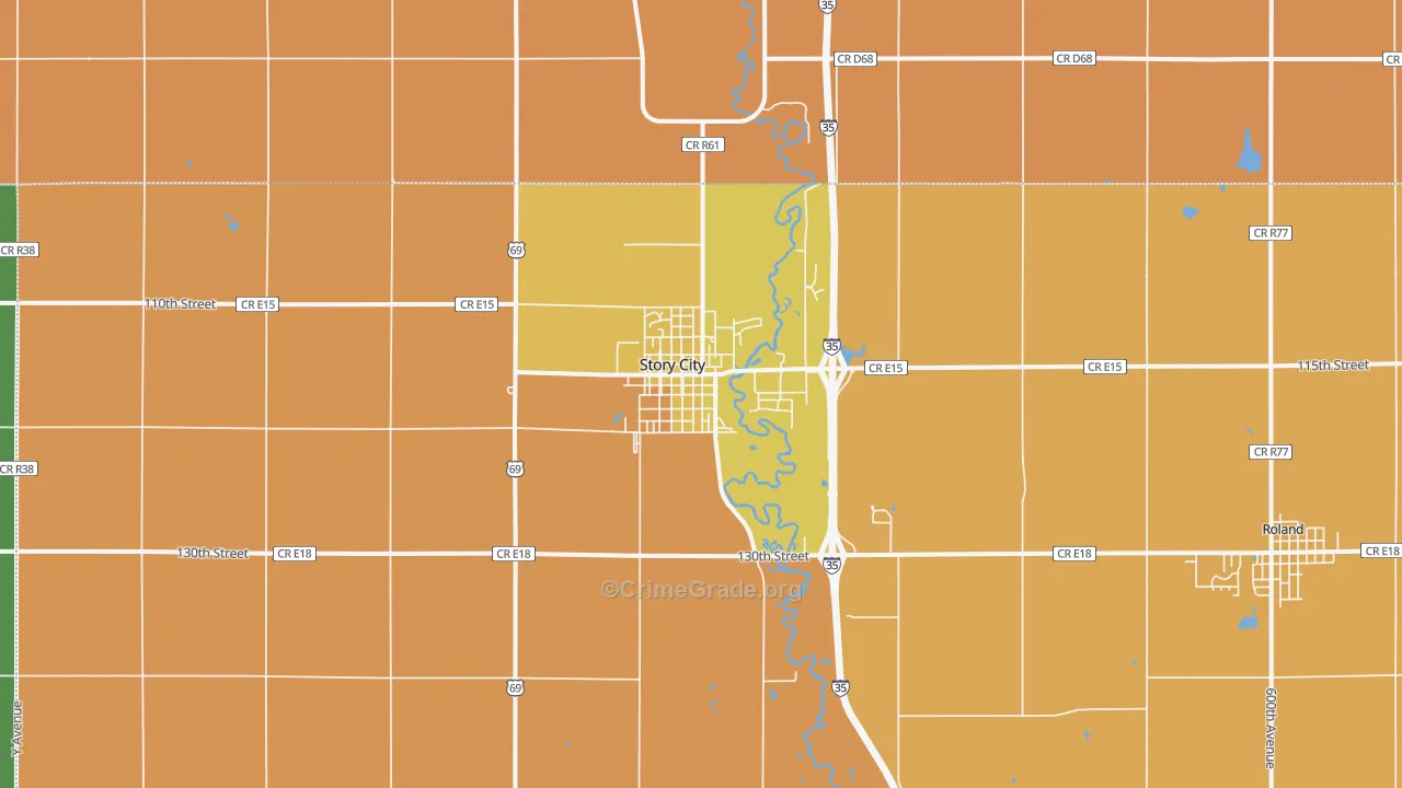 Story City, IA Map of Robbery Rates