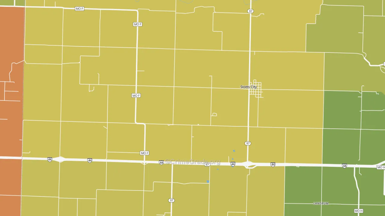 Stotts City, MO Map of Robbery Rates