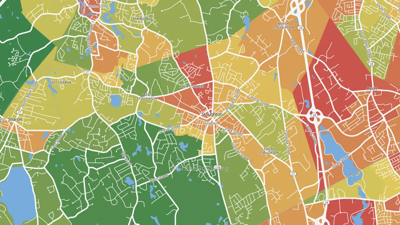 Stoughton, MA Map of Robbery Rates